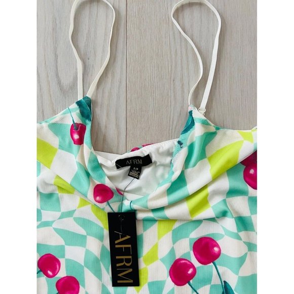 AFRM Amina Mesh Slip Midi Dress Cherry Mint - Picture 4 of 4